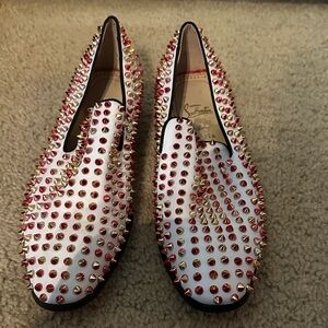 Christian Louboutin White  Studded Loafers